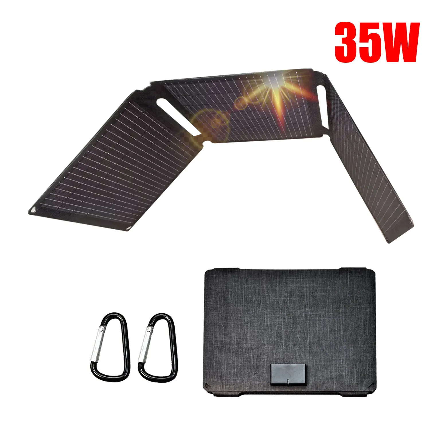35W Portable Folding Solar Panel with 1 USB Port 1 Type C Port Fast Charge ETFE Solar Panel Foldable, For Camping, Outdoor Use, Phone Charger