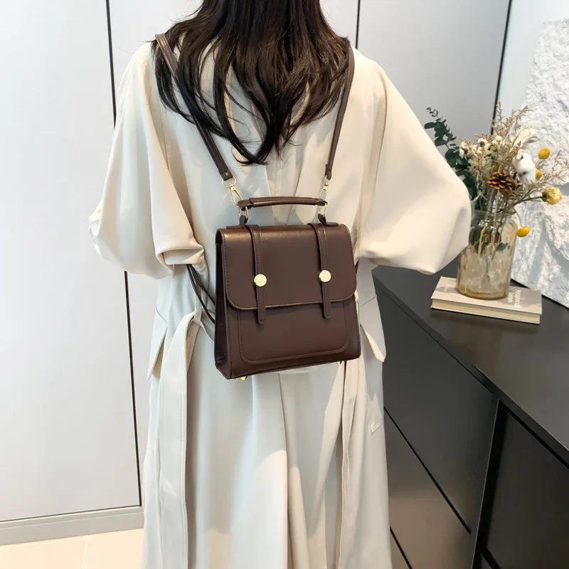 Simple Double Shoulder Single Shoulder Dual-purpose Bag Academy Style Women's Bag 2024 New Fashion Casual Handbag Small Backpack