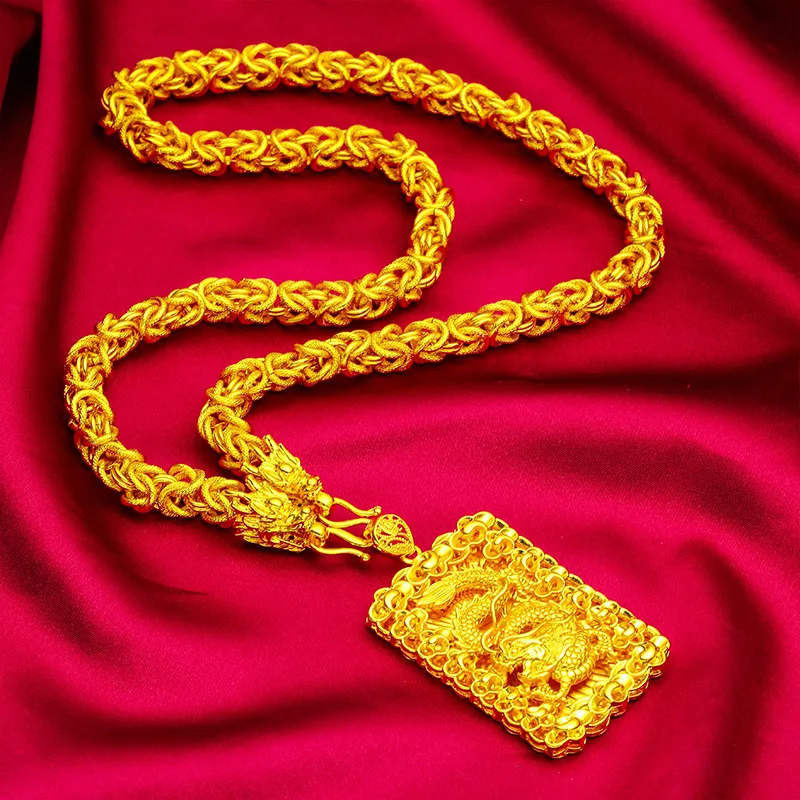 Fylia Jewelry   Bold Dragon Pendant Men 24K Gold AU999 - Sharp 3D dragon carving, 24K/AU999 pure gold, heroic bold aura for men