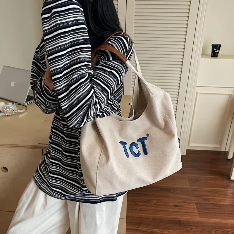 

Women's Large Fashion Tote Bag Korean Canvas Shopper with Dual Handles Shoulder Strap High Quality Book Bag for Female Students
