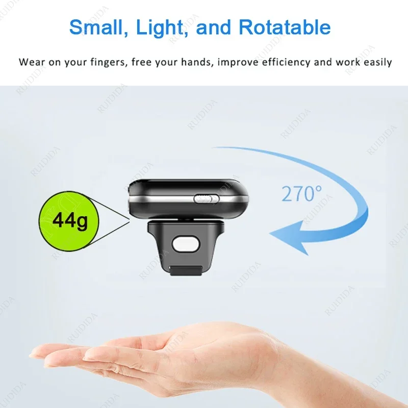 QR Code 1D/2D Ring Scanner Wearable Scanner Finger Barcode Reader Bluetooth Barcode Scanner Portable Bar code Scanner PDF Code