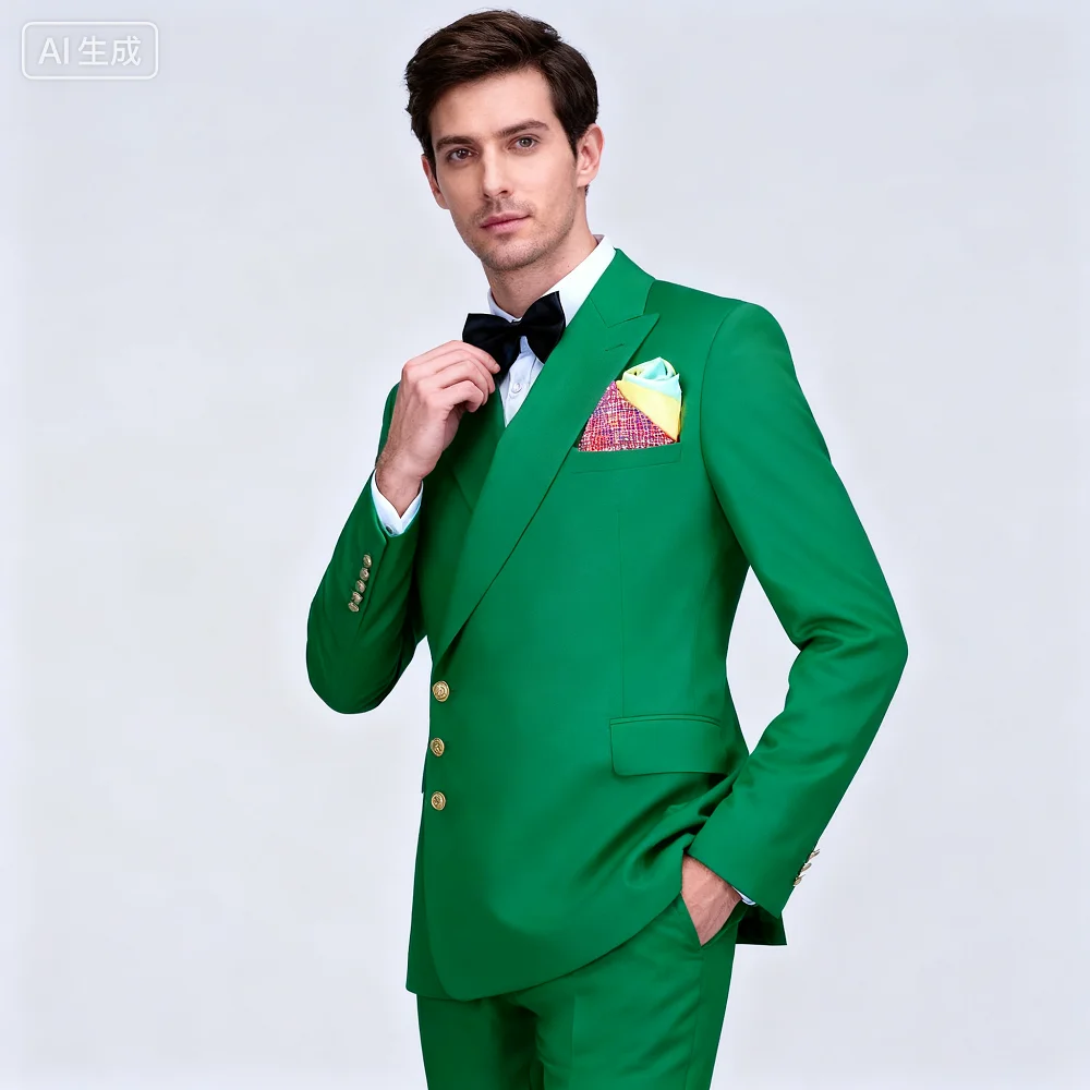 

Elegant Solid 2 Piece Men's Tuxedo Formal Business Wedding Groom Double Breasted Jacket with Peak Lapel And Pants