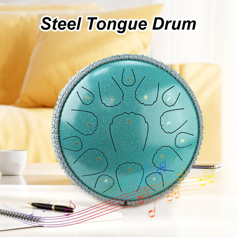 Steel Tongue Drum 13 Inch 15 Notes D Key Percussion Instrument Balmy Drum with Drum Mallets for Meditation Yoga Beginner