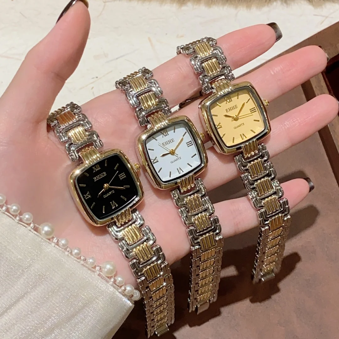Moda praça dial relógios femininos ouro pulseira senhoras relógio de pulso de quartzo simples femme relogio feminino montre