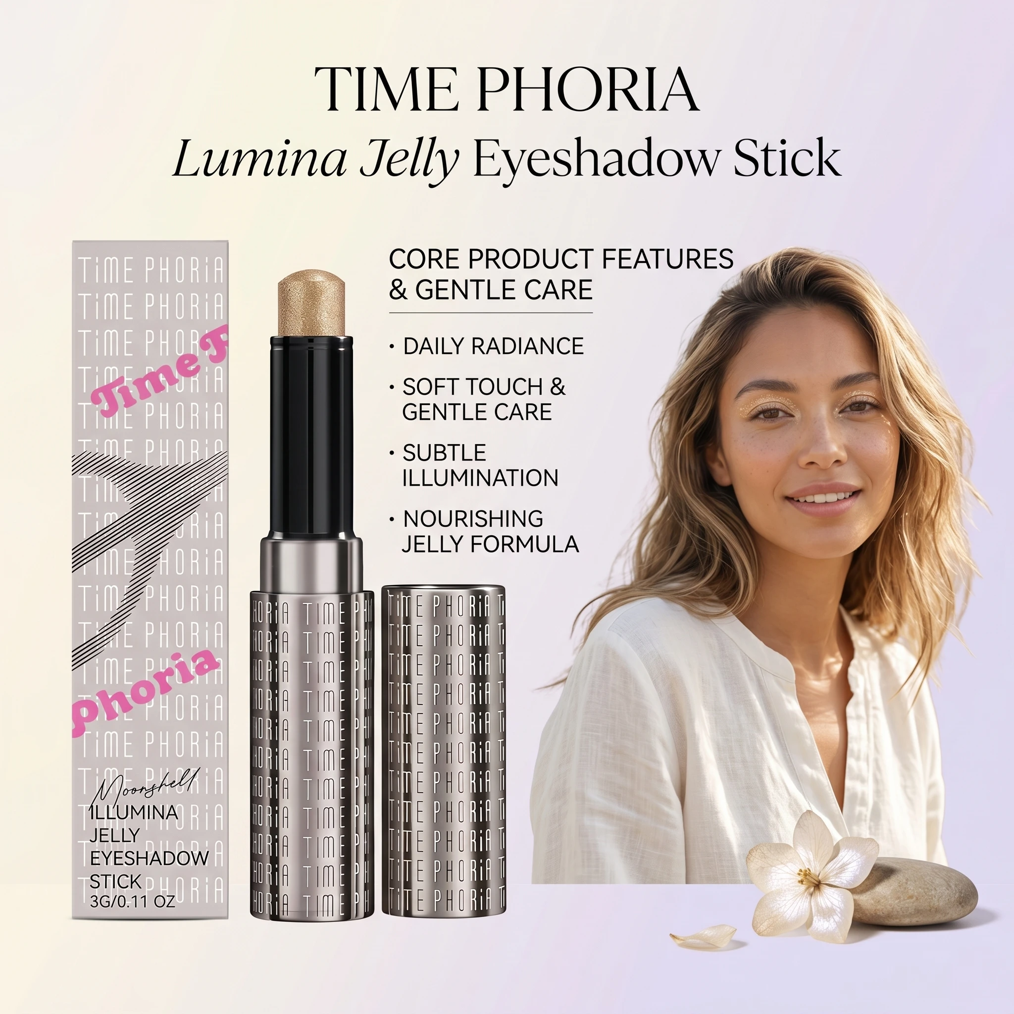 Jelly Eyeshadow Stick Brightening Eye Area Correcting Dullness Enlarging Eyes Long-Lasting Glitter Purple Cream Eyeshadow Makeup