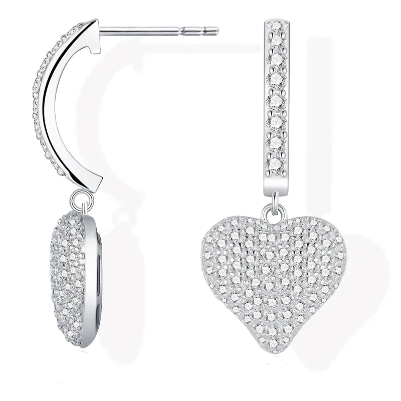 

ZFSILVER Trendy 925 Fresh Classic Silver Moissanite Classic Dangle Heart Earring For Charm Women Accessories Jewelry Gift E15643