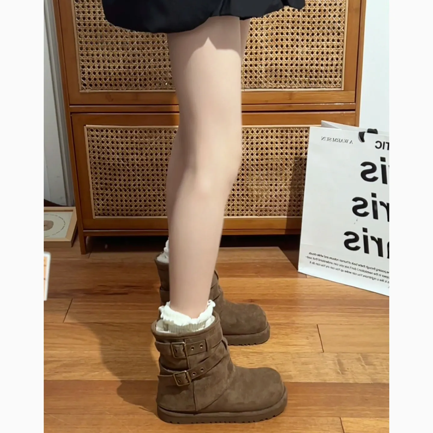 Warm retro heightening thick-soled snow boots women's 2026 new winter piled thickened non-slip fluffy cotton boots