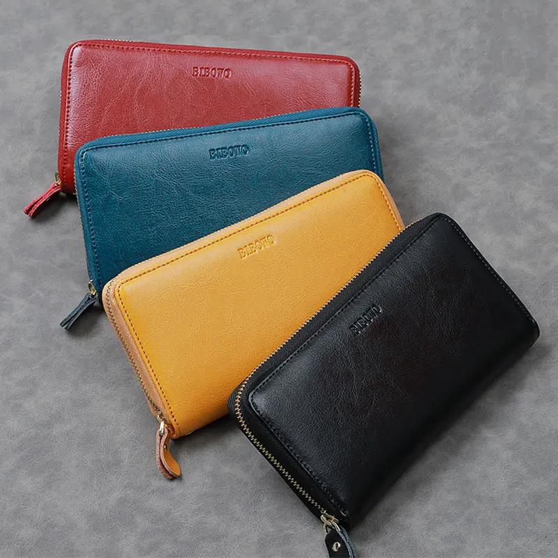 Fashion Desige Genuine Leather Woman Wallet Long Clutch Purse Large Capacity Organizer Credit Card Holder Travel Ladies Bag