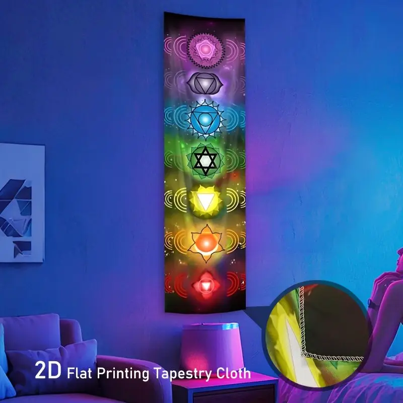 VIKAMA Black Light Power Center Healing Meditation Glyphs UV Active Vertical Tapestry Spiritual Long Wall Decor Soft Durable