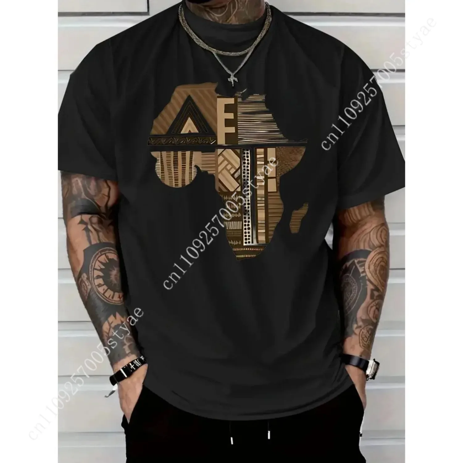 Men's African Map Tribal T-Shirt - Beige/Brown/White Graphic Tee, Tribal Art Apparel, Soft Cotton Regular Fit, Travel & Casual