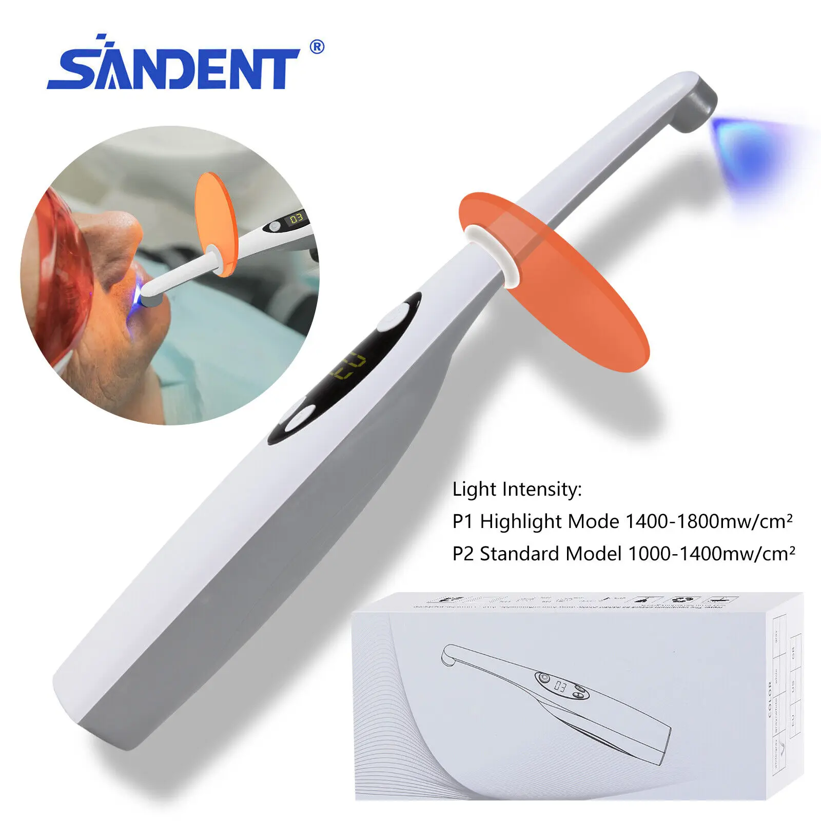 

Dental Cordless Wireless Curing Lamp 3Second 1400-2200mw Light Lamp 2 Modes Resin Cure Lamp Wireless 5W White-Grey Color