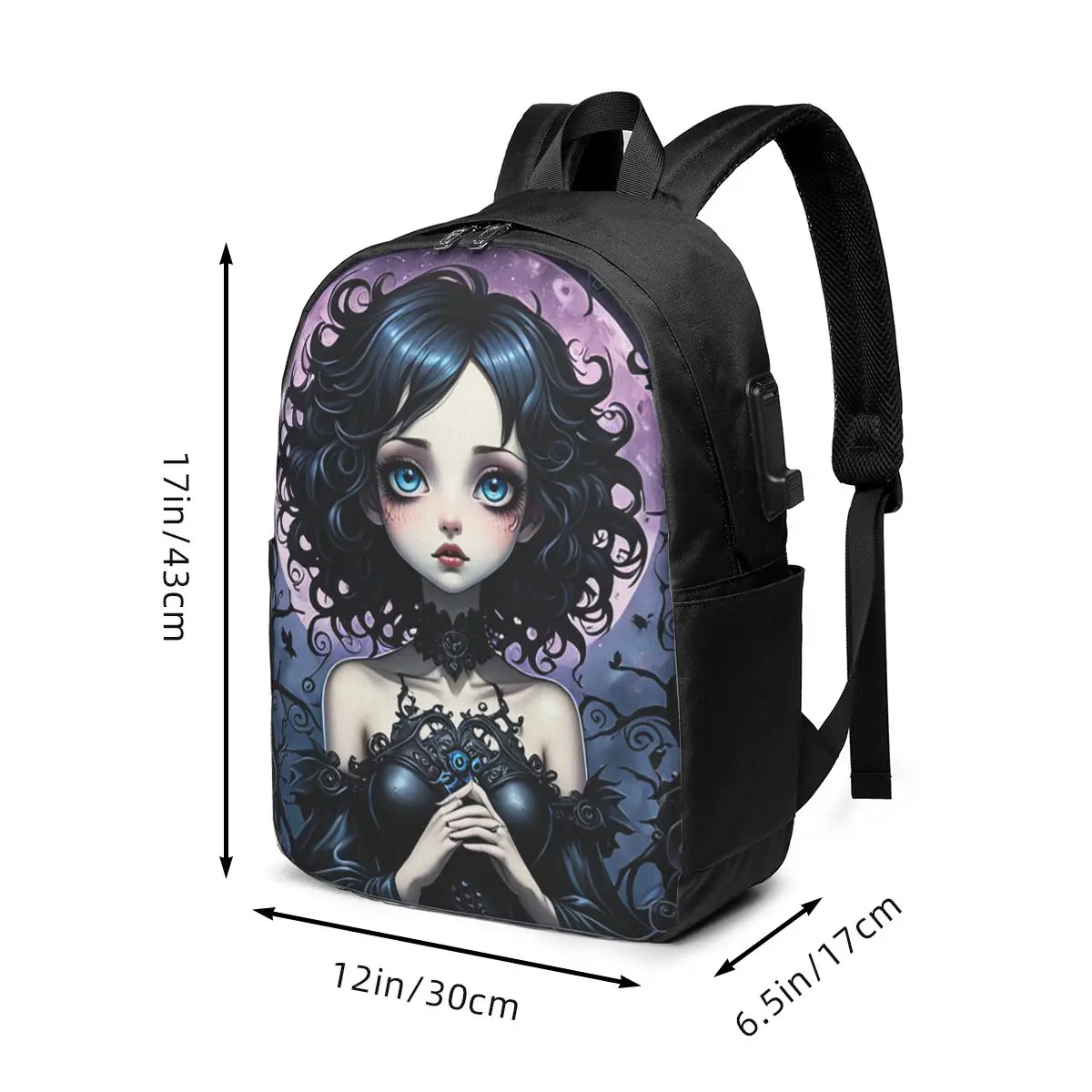 Fantasy Gothic Girl Violet Black Style Backpack Travel Notebook Bag Computer College Student School Bag Laptop Shoulder Bags