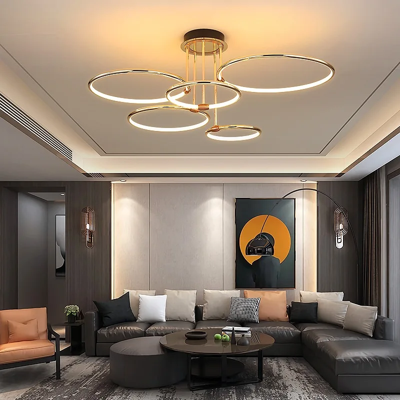 

Modern Living Room LED Lights, Indoor Lighting, Dining Room, Bedroom Ceiling Ceiling,Golden Luster Circular Lighting Fixtures