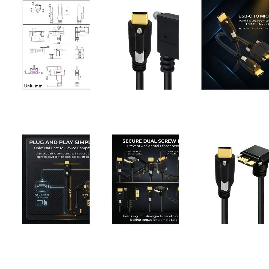 Cabinet Wiring USB Cable, Panel Mount 1 m Length with Screw Lock Hardware for Stable Daily Data Wiring Support D2RC