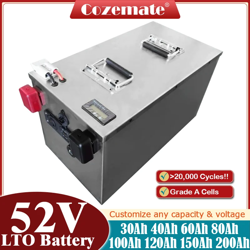 

New arrival 25000 cycles 22S 52V 30Ah~200Ah LTO with LCD display for EV RV golf cart forklift battery AGV+10A Charger