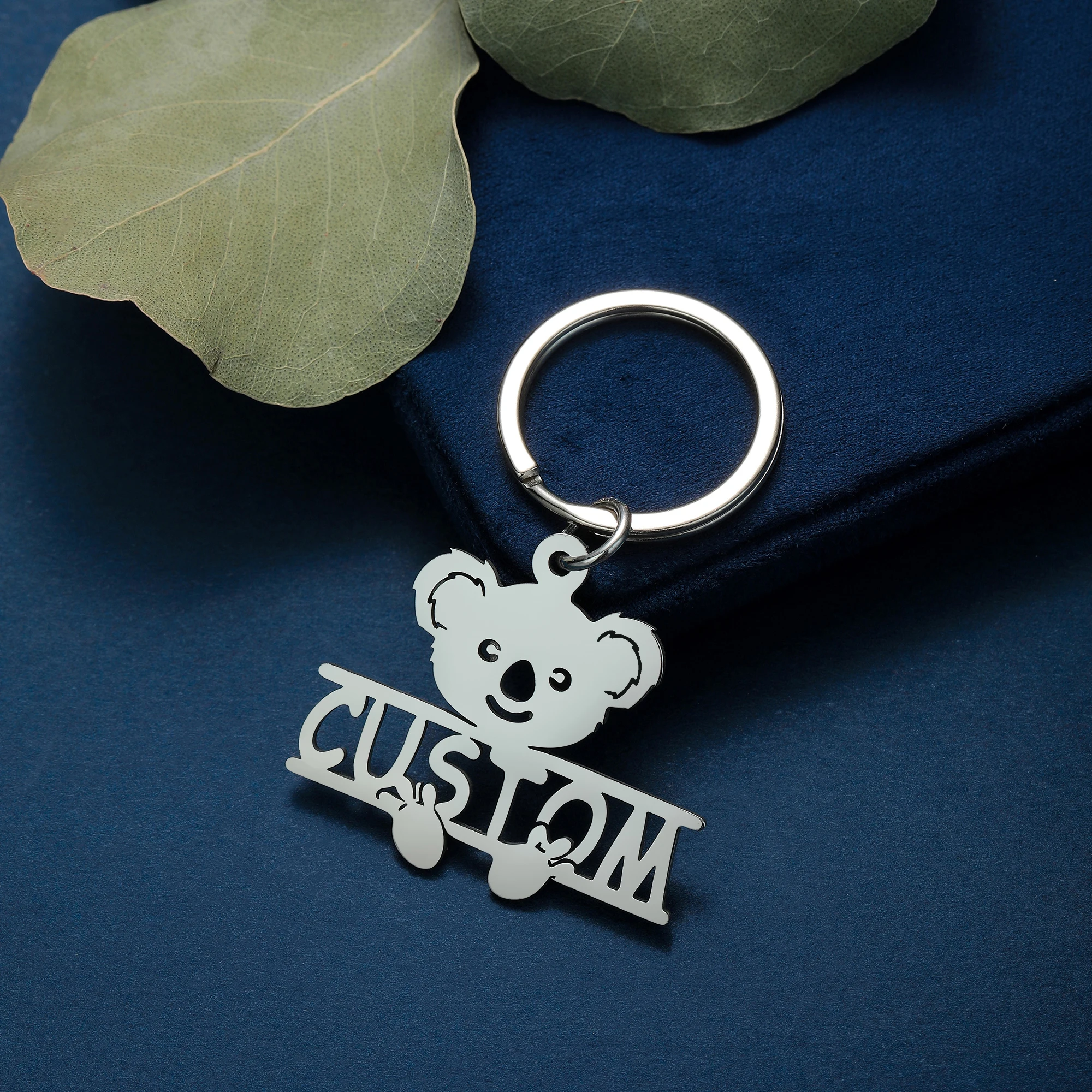 QIAMNI Creative Bear Keychain Stainless Steel Exquisite Custom Name Pendant Keyring Cartoon Animal Nameplate Key Chain Jewelry