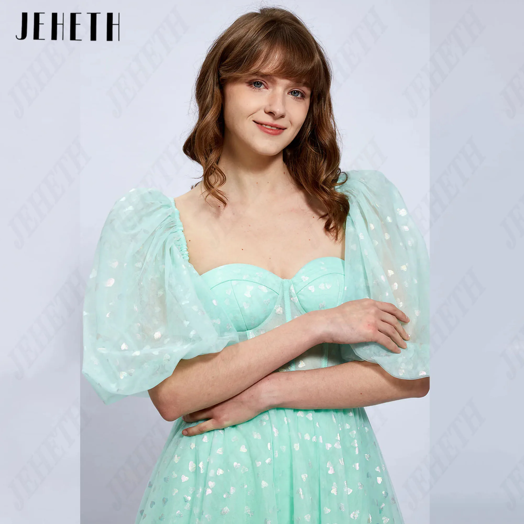 JEHETH Mini Heart Prom Dress 2024 Sweetheart Tulle Evening Gowns Woman Corset Back A-Line Ankle Length Formal Occasion Dresses