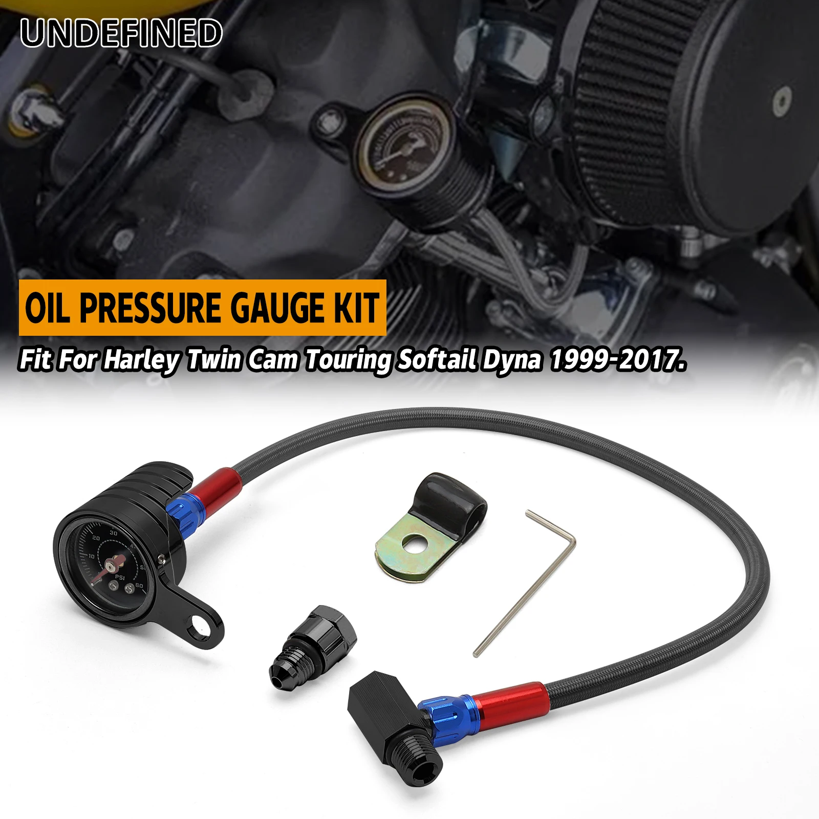 For Harley 1984-2017 Dyna Softail Touring Aluminum Oil Pressure Gauge Kits Fuel Injection Pump Pressure Tester Gauge Kit