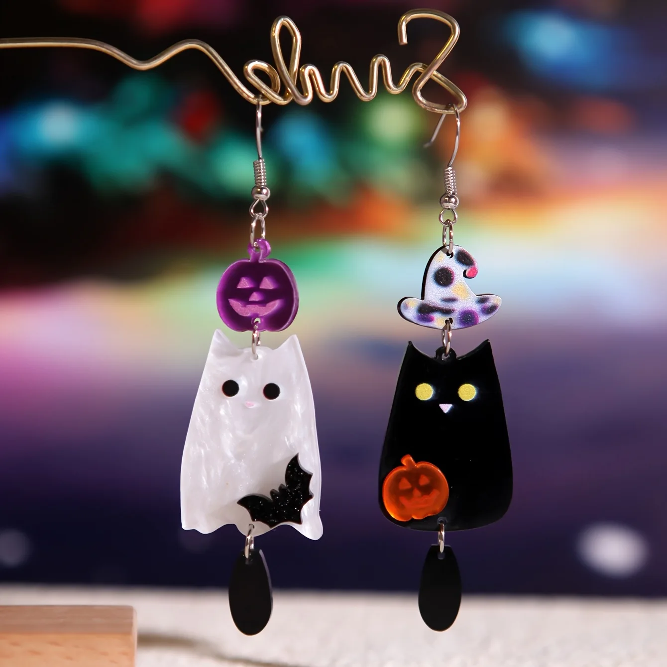 Novelty Black White Ghost Pumpkin Bat Acrylic Earrings Lightweight Comfortable for Party Costume