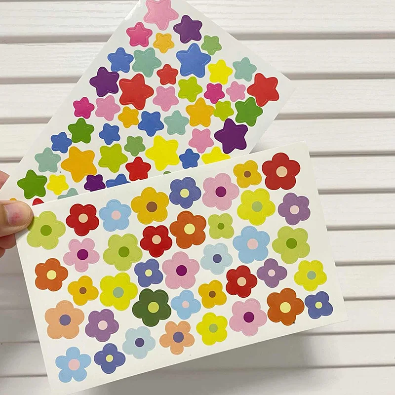 10PCS Colorful Star Flower Heart Dot Stickers Self Adhesive for Scrapbooking DIY Arts Crafts Decoration Reward Student Teacher