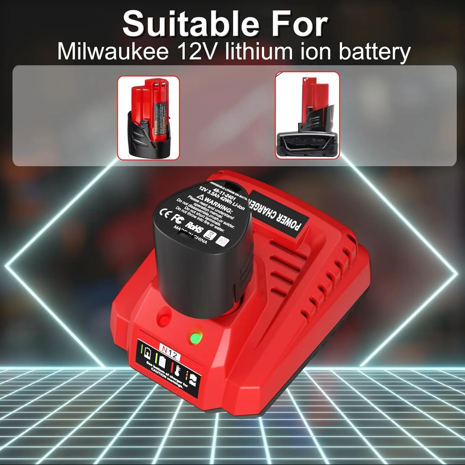 Para Milwaukee M12 N12 batería de iones de litio de repuesto carga rápida 3A 48-11-2401 48-11-2402 C12B C12BX