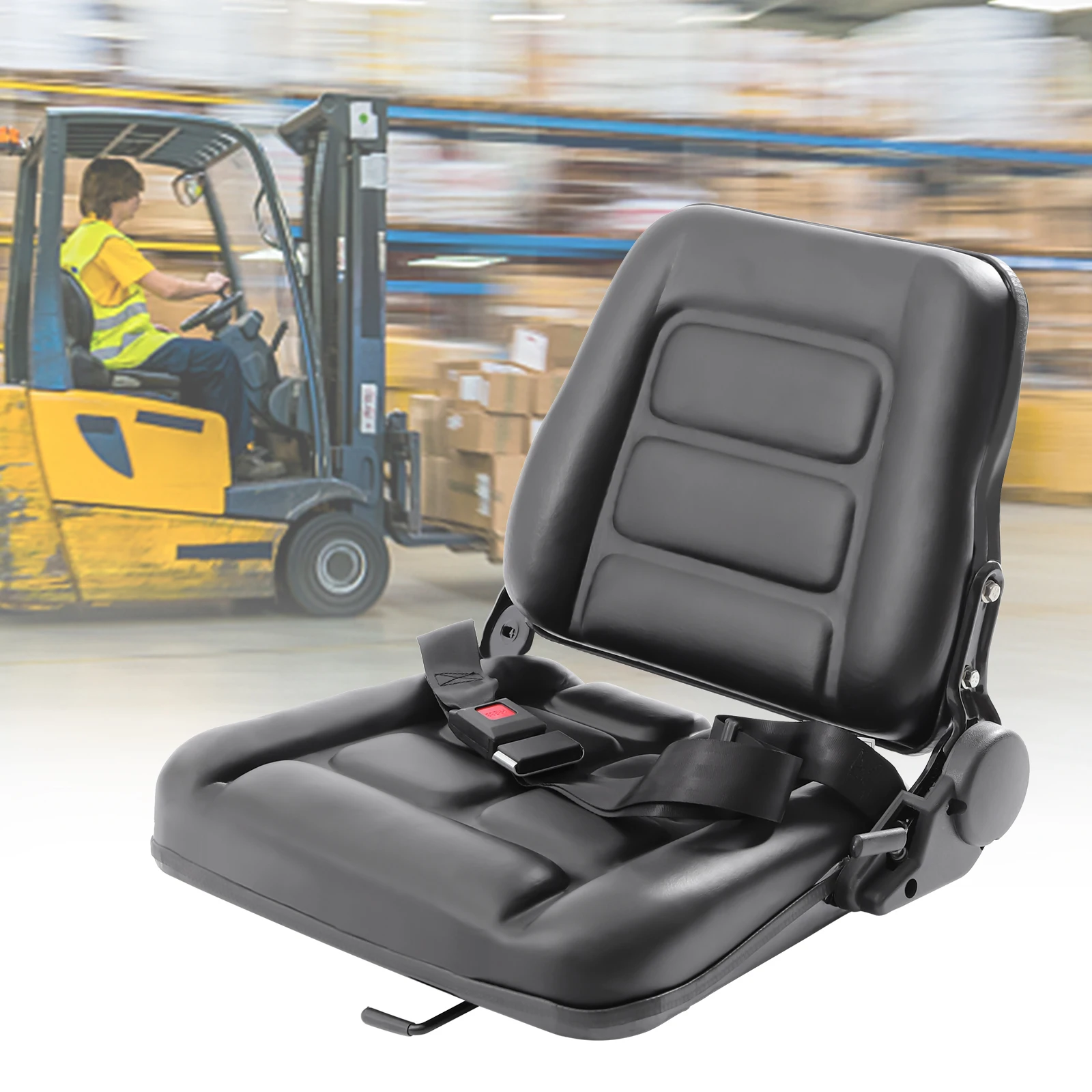 

Black Universal Adjustable Forklift Seat with Backrest Truck Driver Side PVC Blister Foam Iron
