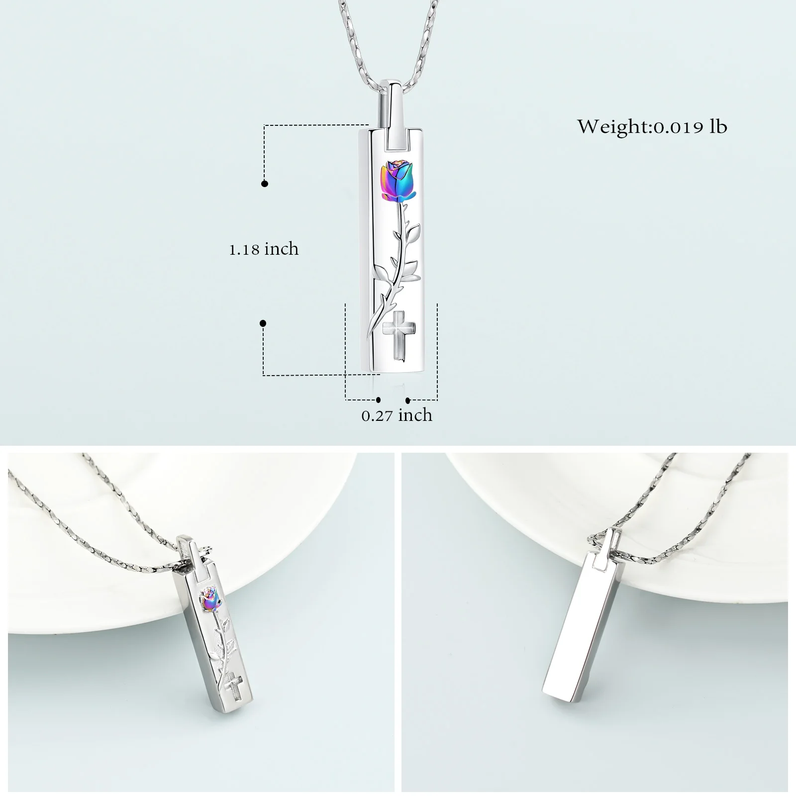 Urn Necklace for Ashes for Women Men Rose Flower Cube Pendant Cremation Jewelry Keepsake Memorial Loved One Ashes Holder