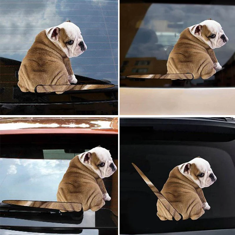 Swing Tail Wiper Sticker, Rear Windshield Car Decoration,Car Modification Car Decal Decoration Window Car Sticker, Cute Bulldog