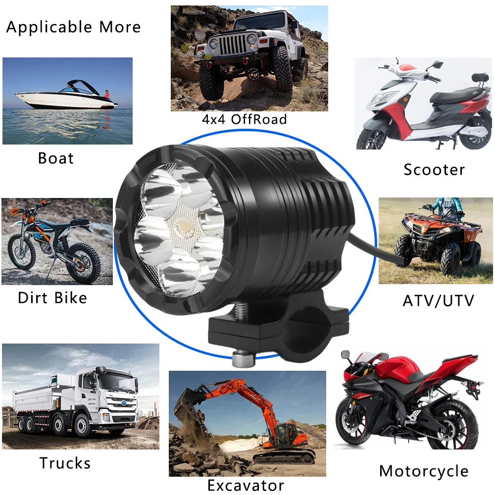 6 LED Auxiliary Headlight For Motorcycle Spotlights 12-80V High/Low/Strobe Beam Long Range Additional ATV UTV Front Fog Lights