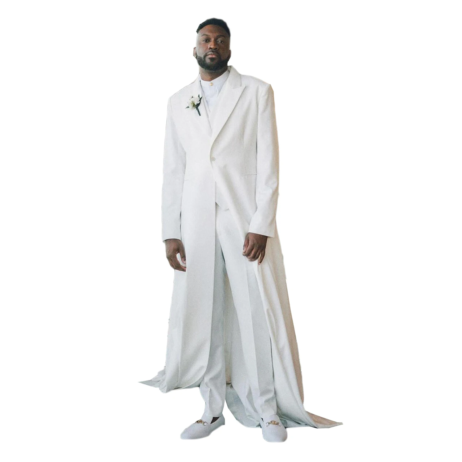 Smoking da sposa per uomo giacca lunga Off White 2 pezzi cappotto + pantaloni Prom Party Pantsuits One Button Blazer personalizza