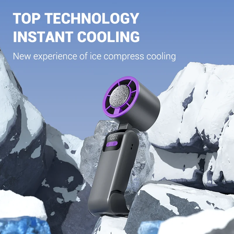 2025 مروحة تربو محمولة قابلة للطي 100 سرعة تبريد بارد ضغط الجليد مروحة كهربائية صغيرة قابلة للشحن مروحة طاولة للمنزل