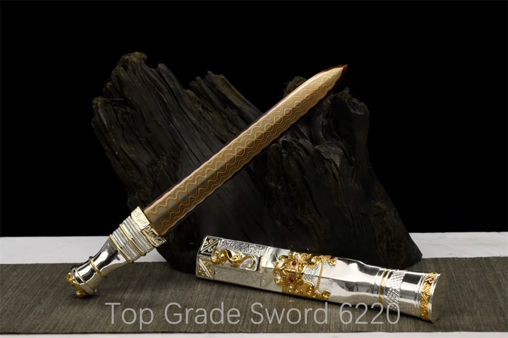 Top Sword Collectibles Folding Purple Copper Clip Carbon Damascus Steel Blade Hand Carved  Gilded Parts Full Tang Handmade Gift