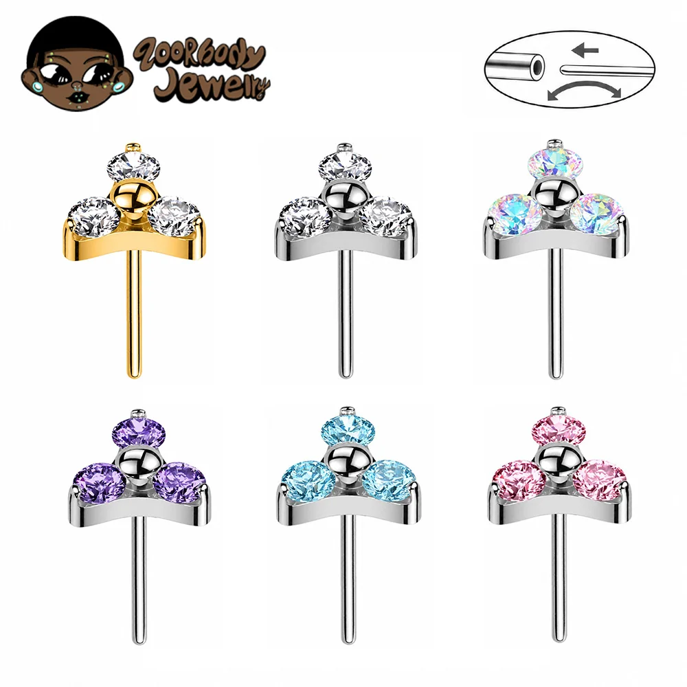 ZOOR ASTM F136 Titane Trinity Push Pin Lobe Piercing Push-in Lip Labret Top Threadless Replacement Cartilage Helix Earring