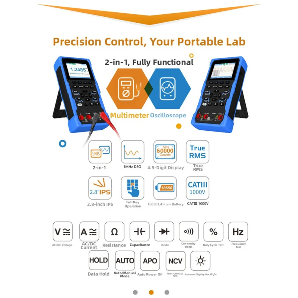 Multimeter Anti-burn Multimeter 5.0Msps Sampling Rate 20000 Counts Vmax Vmin Vp-p Vavg Vrms Frequency Measurement