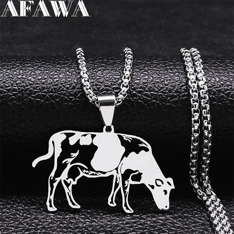 Buffalo Head Pendant Necklace for Women Men Stainless Steel Silver Color Animal Bull Silhouette Necklaces Jewelry collares N2028