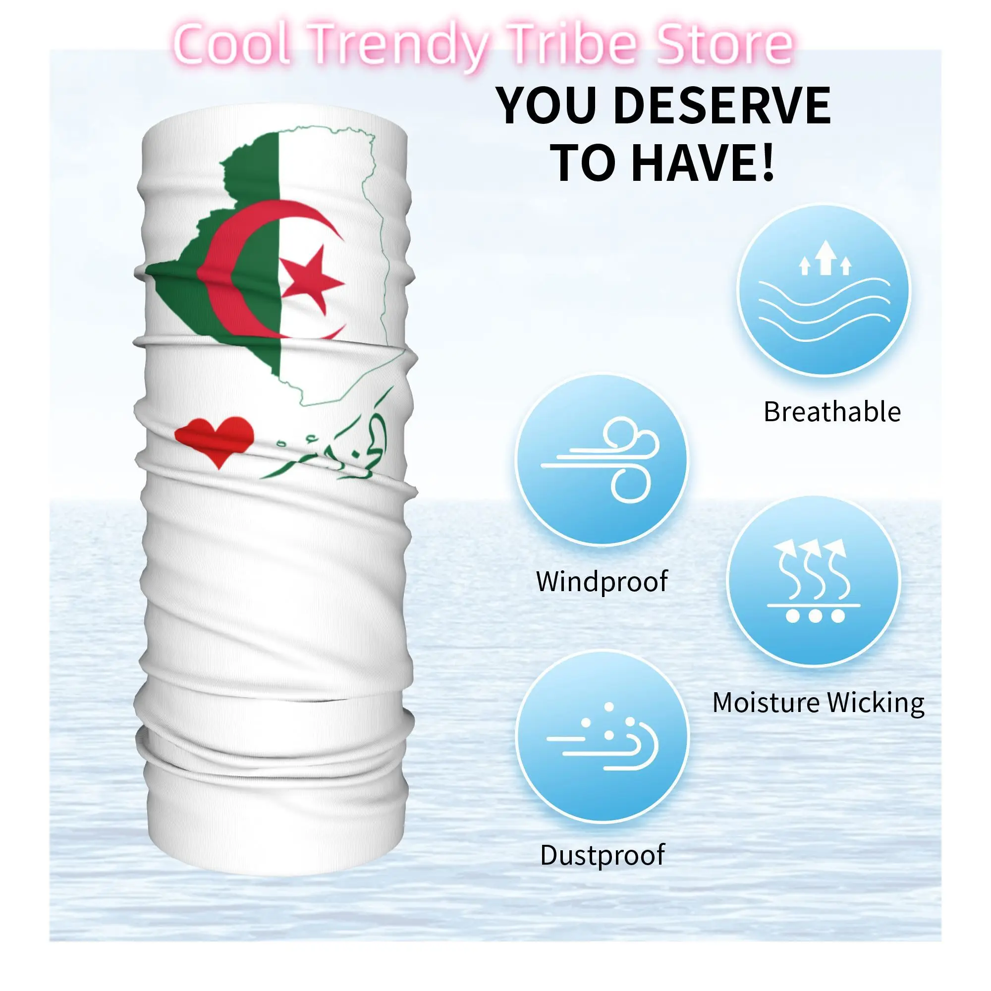 غطاء رقبة باندانا جزائرية بعلم الجزائر مطبوع} وشاح سحري متعدد الوظائف لأغطية الرأس لركوب الدراجات للجنسين والكبار قابل للتنفس