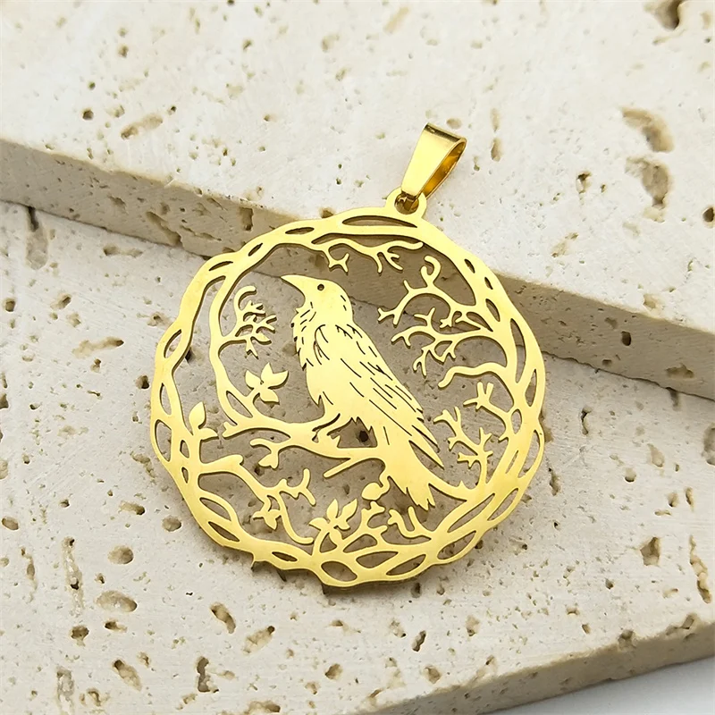 3Pcs Hollow Black Crow Charms For Women Men Stainless Steel Gold Silver Color Tree Of Life Love Pendants Jewelry Making