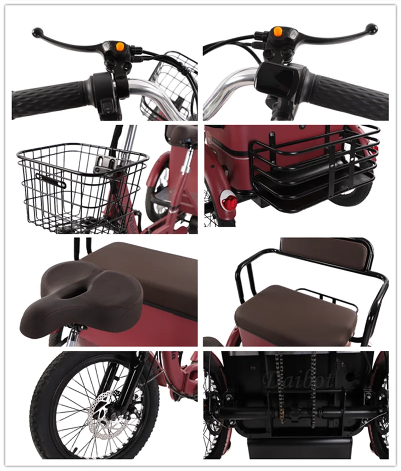 3-Rad-Elektrofahrrad 2-Sitzer für Erwachsene 650W Eltern-Kind-Elektrodreirad mit Rücksitz, faltbares Elektrofahrrad für Senioren – Detail 15