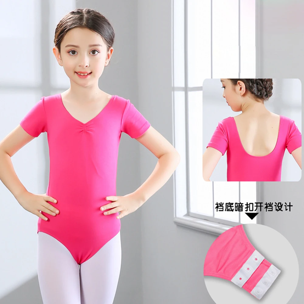 Girls Cotton Leotard Ballet Dancing Costume for Child Long / Short Sleeves Gymnastics Body Suits Dance Practice Clothes Black