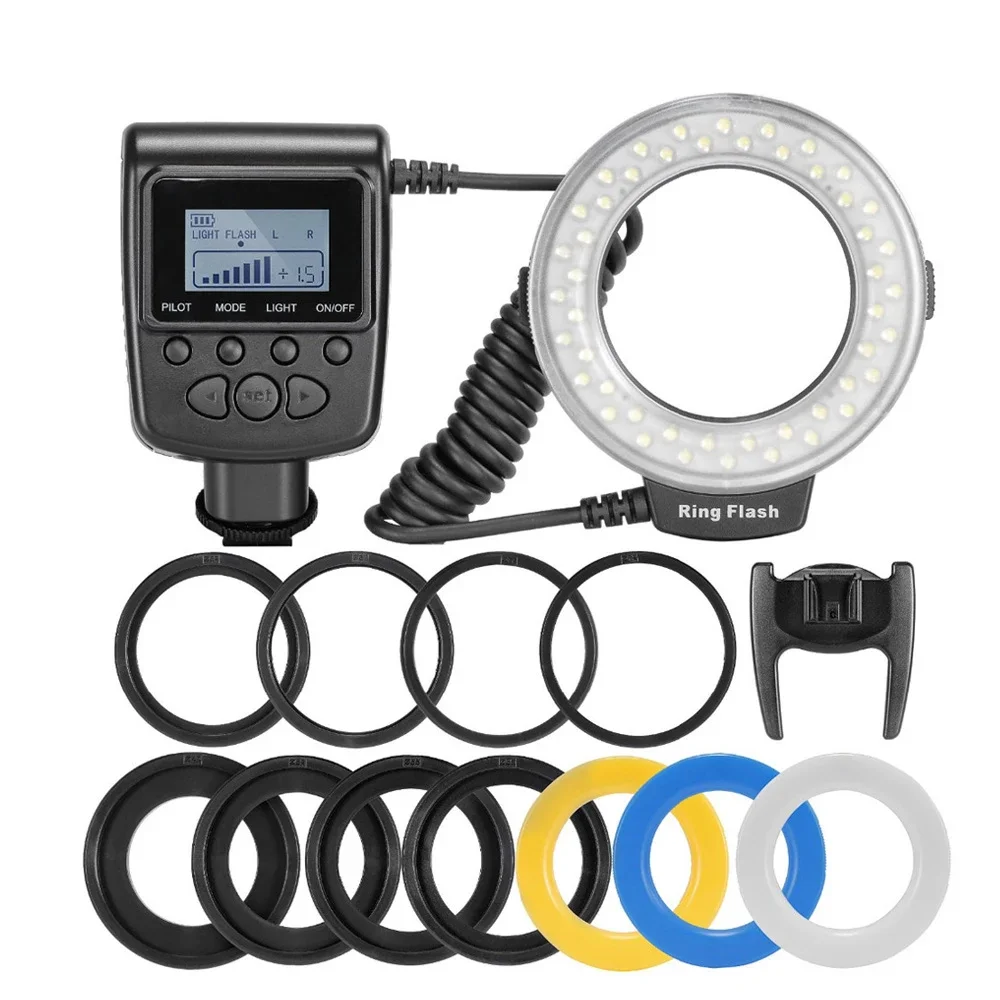 

RF-550D 48 Macro LED Ring Flash Light With 8 Adapter Ring For Nikon Canon Pentax Olympus Panasonic DSLR Camera aro de luz Kits