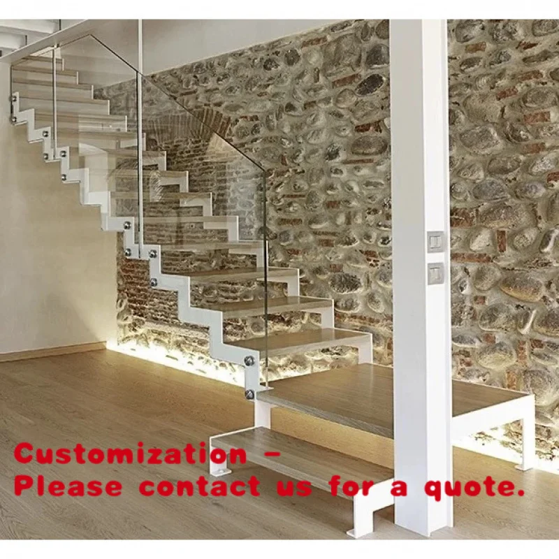 

custom.Factory Prefabricated Design Outdoor Floating Modern L-Shaped Solid Wood Staircase with Mono Stringer Tread Riser
