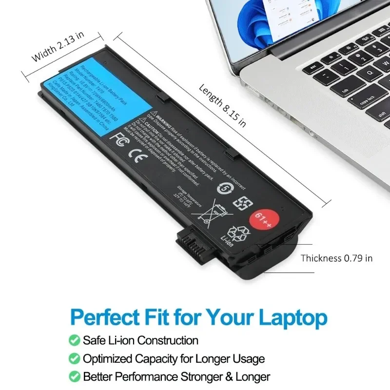 VBCX10.8V 6600mAh Laptop Battery for Lenovo ThinkPad T470 T480 T570 T580 P51S P52S 01AV427 01AV428 01AV423 SB10K97580 61++ view 4