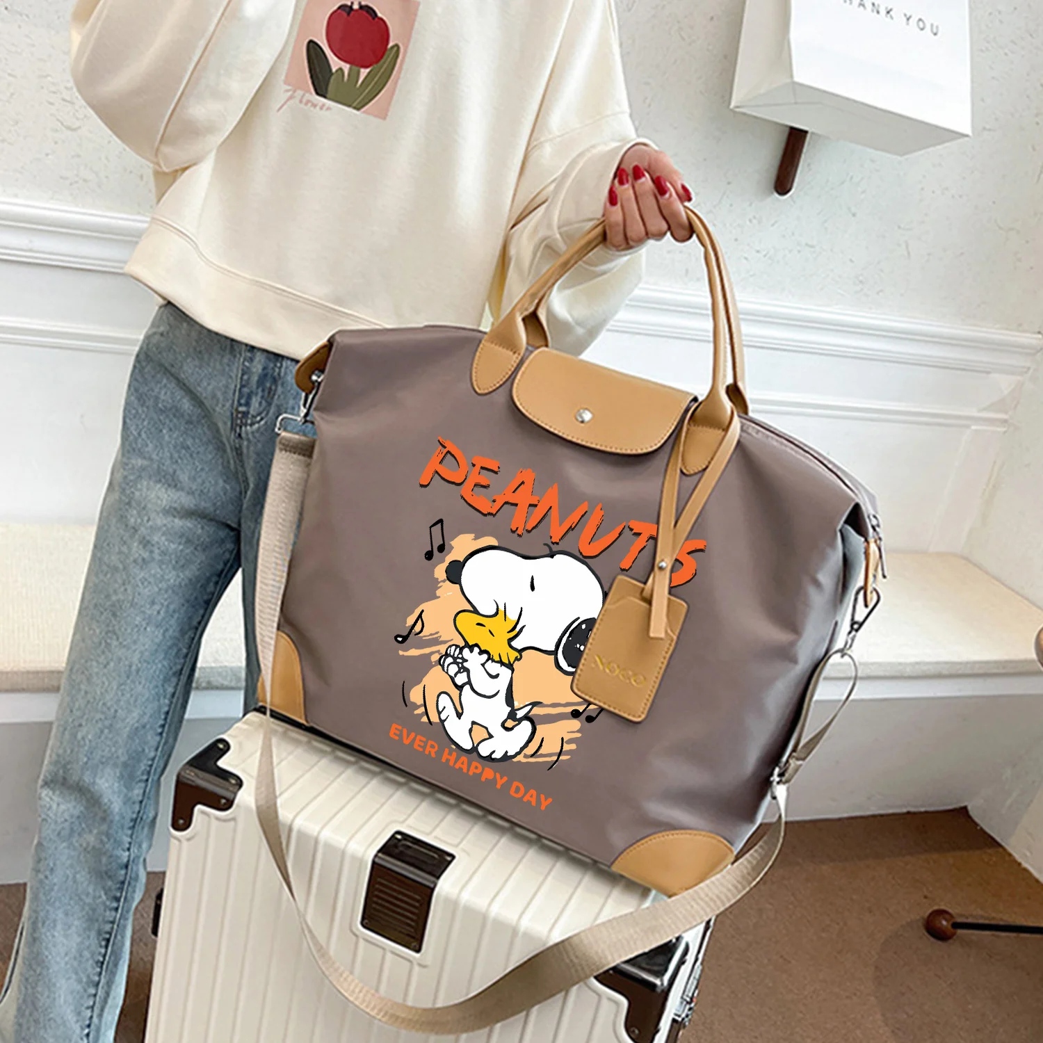 Snoopys Tote Bags Travel Portable Handbag Luggage Binding Bags Packaging Bag Anime Figure Shoulder Strap Pack Women Men Gifts