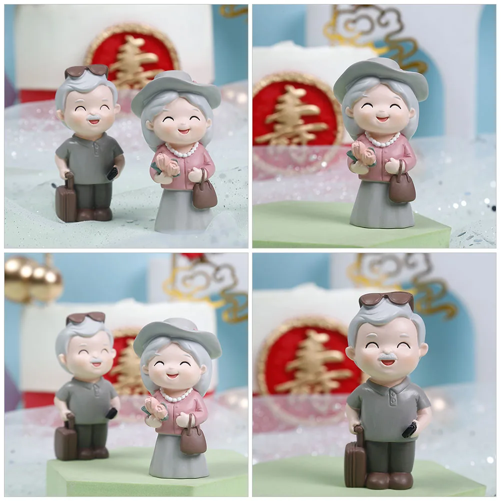 

2 Pcs Travel Grandparents Ornaments Grandma Birthday for Elderly Decoration Little Miniature Couple s Lovers