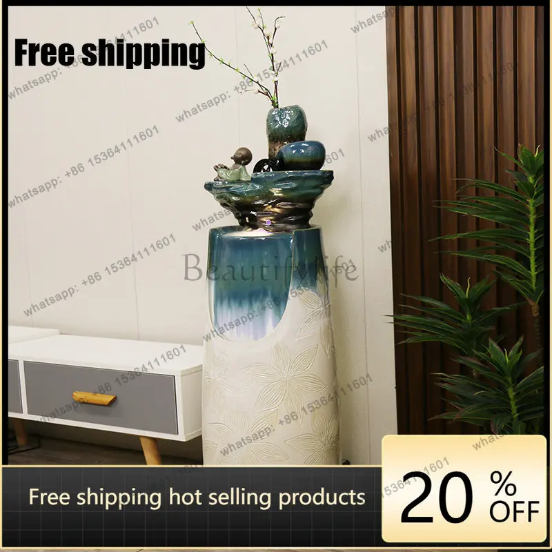 Floor Ceramic Running Water Ornament Atomizer Humidifier Living Room Table Decor