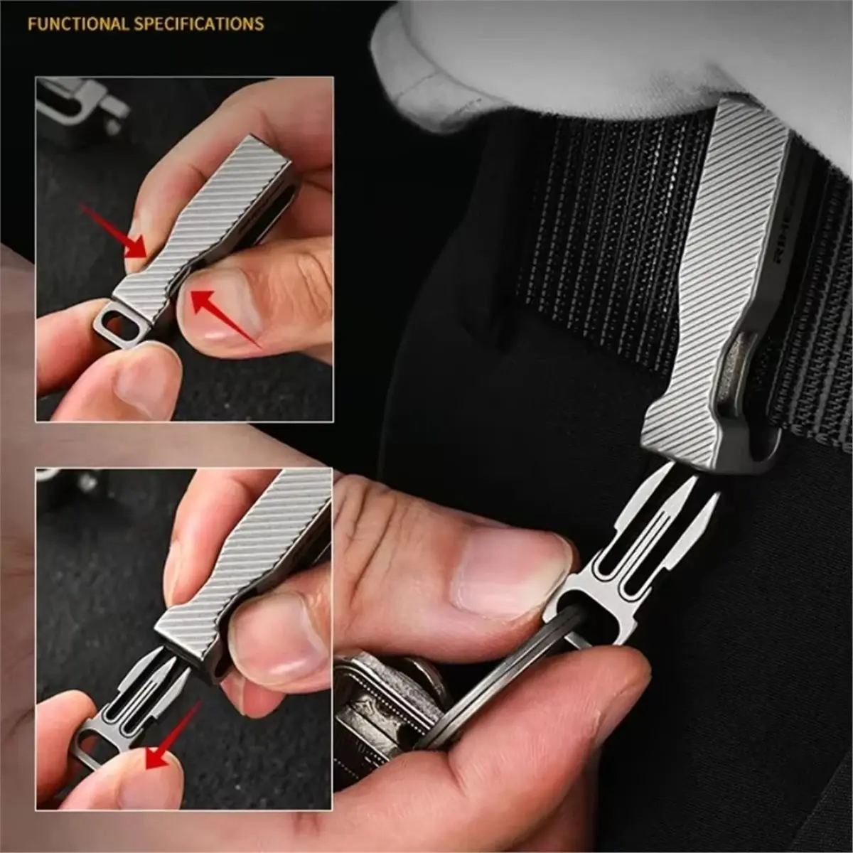 Titanium Alloy Quick Release Key Ring Keychain Belt Buckle Multi -Tools