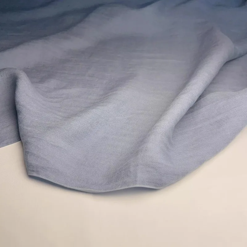 

Misty Blue Herringbone Jacquard New Chinese Style Linen Cotton Rainwashed Fabric Vintage Robes Material Natural Textile Quality