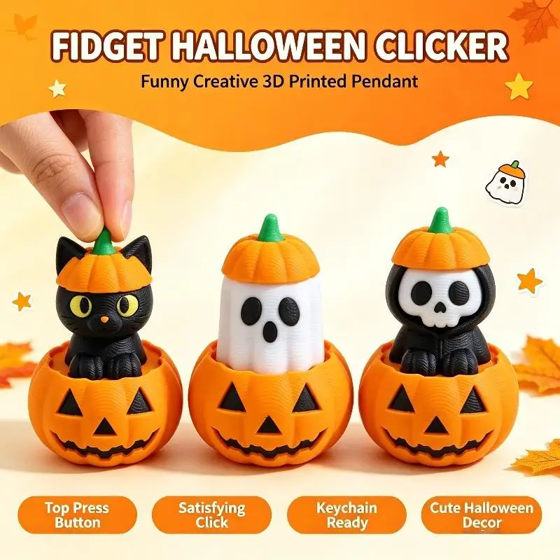 Fidget Halloween Clicker Keychain Funny Creative 3D Printed Pendant Decorative Cute Decompression Button Bag Accessory
