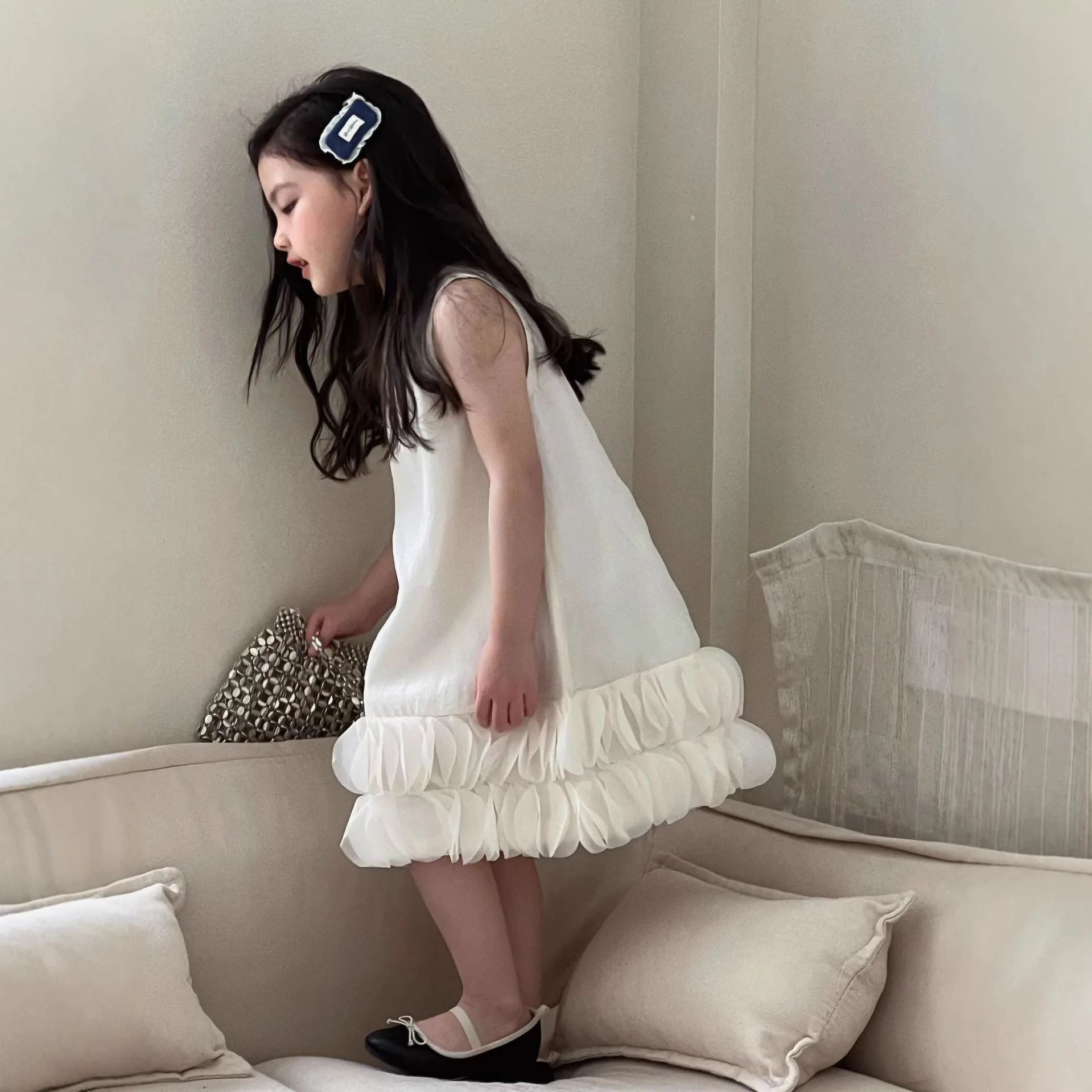 2026 Summer New Children Clothing Korean Girls Petal Vest Dress Children Temperament Layered Vest Dress