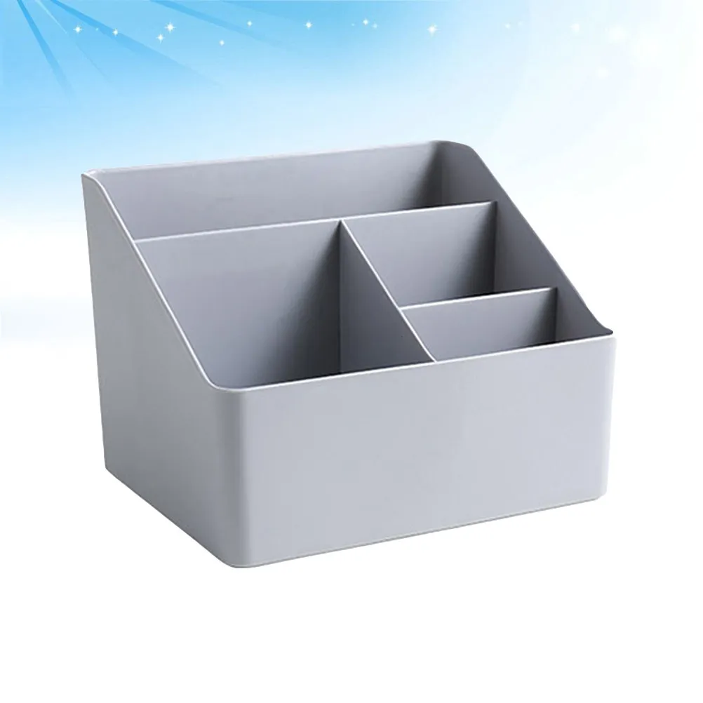 

Plastic Storage Box Multifunction Desktop Organizer Grey 4 Compartments Pen Holder Office Stationery Container Sundries Holder
